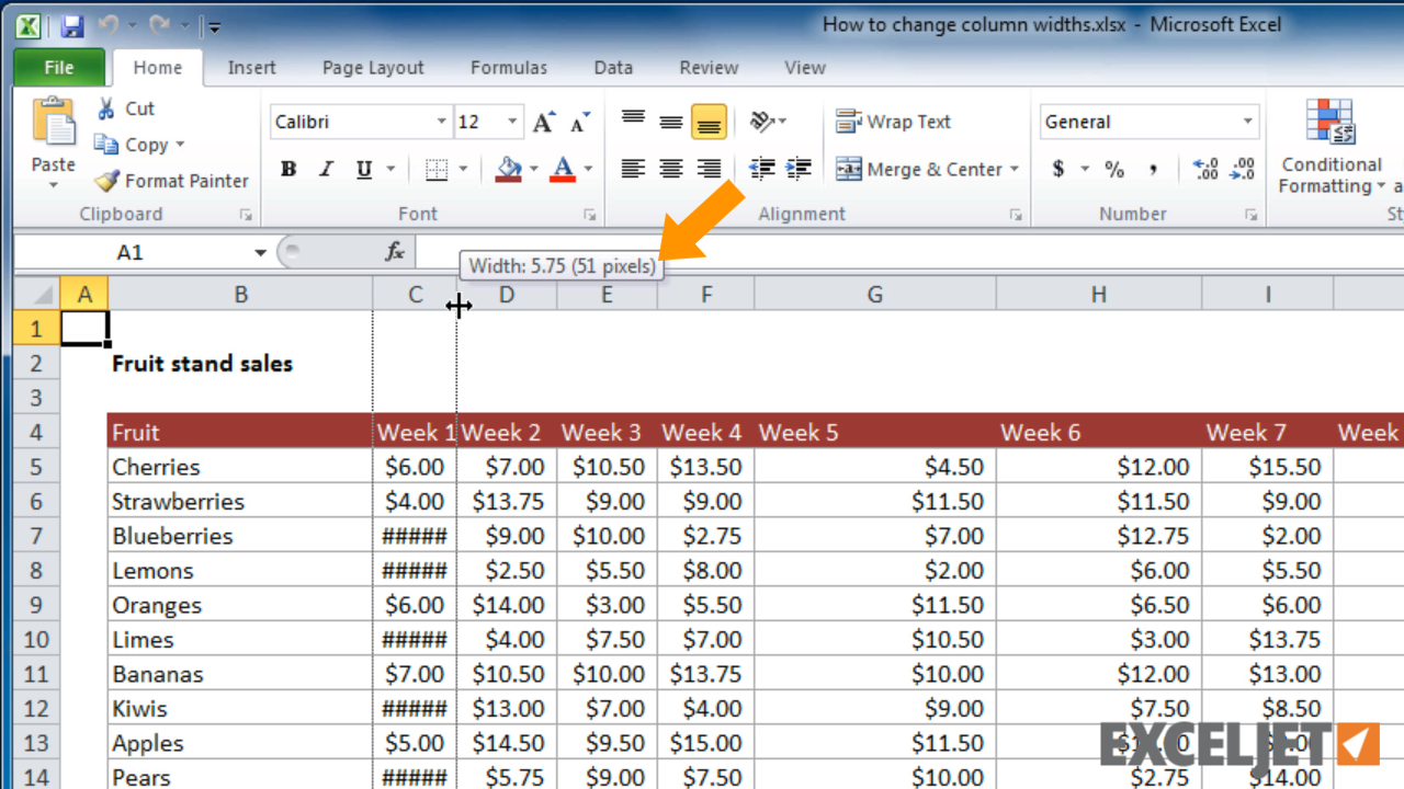 Excel tutorial How to change column widths in Excel